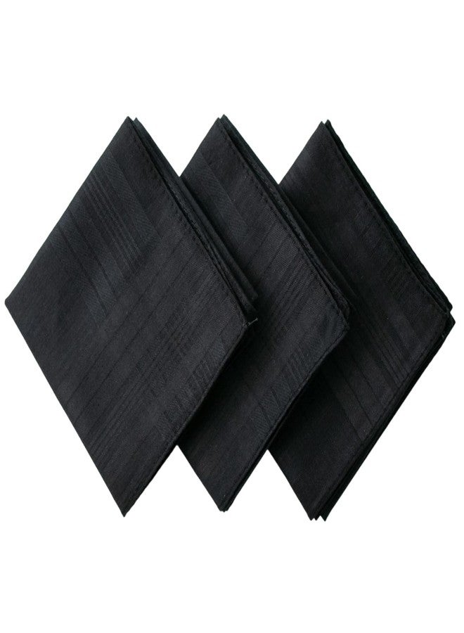 MemoryHanky Assorted Striped Men's Pocket Handkerchiefs 100% Cotton Soft Hankies Black 3 PCS - Image 2